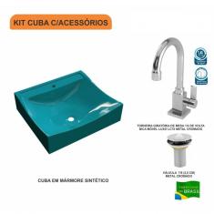 Imagem de Kit Cuba Q440 Com Torneira Luxo 1195 E Válvula 1 Pol. Compace  Turquesa
