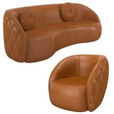 Imagem de Sofá Decorativo 3 Lugares 240cm Com Almofadas E Poltrona Zion M22 Sintético Caramelo - Mpozenato