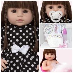Imagem de Boneca Reborn Barata Menina 100% Silicone Realista 13 Itens - Cegonha