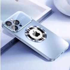 Imagem de Capa de telefone de proteção total com lente de vidro fosco para iPhone 11 12 13 14 Pro Max Capa magnética para celular, azul claro, para iPhone 12
