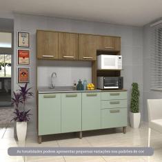 Imagem de Cozinha Compacta 8 Portas E 2 Gavetas Luciane Móveis Carvalho Avelã Verde Mar