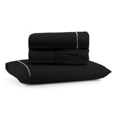 Imagem de Jogo Cama Lençol Bali Solteiro Percal 180 Fios 100% Algodão Ponto Palito 3 Peças - Preto