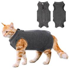 Imagem de Fato de recuperação de gatos para feridas abdominais ou doenças de pele, macacão de gato para gatos após a cirurgia, traje de recuperação de gatinhos fêmeas, alternativa de gola eletrônica respirável