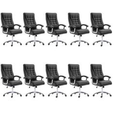 Imagem de Kit 10 Cadeiras Big Mola Ensacada Escritório Pres Giratória em Couro com Nr17 Espresso Móveis Preto