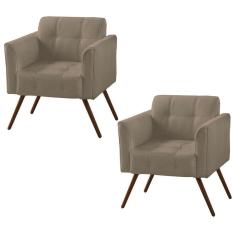 Imagem de Kit 02 Poltronas Decorativa Bia Couro Bege 66