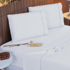 Imagem de Jogo de Cama Queen 140 fios Ponto Palito Branco Valle Enxovais 4 peças