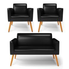 Imagem de Sofá Namoradeira Com 2 Poltronas Pés Palito Castanho Marisa Corano Preto D03 - D'rossi