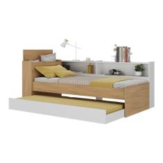 Imagem de Bicama De Solteiro Para Colchão 188 X 78cm Com Baú Embutido e Prateleira Multimóveis Mp4256 Rustic Branco