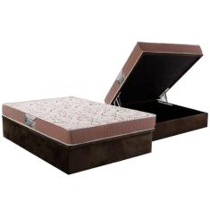 Imagem de Conjunto Box Baú Casal: Colchão Molas Herval Compact AG 65 / Durabilli Bordado Double Side + Base CRC Suede Brown (138x188)