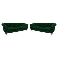 Imagem de 2 Sofás Chesterfield Capitone Duque Suede Verde Musgo 1,80