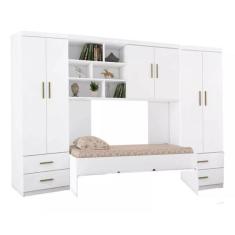 Imagem de Quarto Juvenil com Guarda-roupa, Cama E Armario Aereo Branco - Phoenix