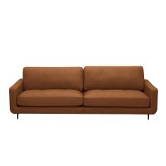 Imagem de Sofá Decorativo Isaac 4 Lugares Sala De Estar 270cm Pés Em Aço Couro Conhaque