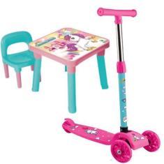 Imagem de Mesinha C/ Cadeira Infantil Unicórnio + Patinete Dobrável - Monte Líba
