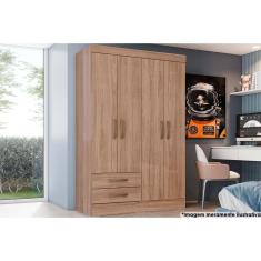 Imagem de Guarda Roupa Solteiro 4 Portas e 2 Gavetas Briz BE12-Henn Jequitibá Brilho