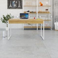 Imagem de Mesa para Escritório 135cm 2 Gavetas Kuadra Lâmina Mel/Est.Branca