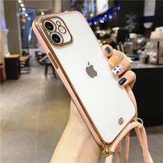 Imagem de Cadeia de cordão de cordão galvanizado fashion transparente macio silicone capa de telefone para iphone 13 12 11 pro max xs xr 8 7 plus mini se x, rosa, para iphone x