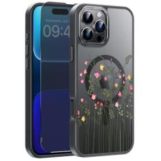 Imagem de FUNMIKO Capa para 16 Pro Max com protetor de tela de privacidade, compatível com carregamento sem fio, capa fosca translúcida - linda capa de telefone com design floral para mulheres e meninas -