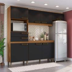 Imagem de Cozinha Compacta Jasmine 7 Portas 2 Gavetas Espresso Móveis Marrom E Preto