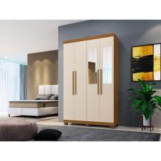 Imagem de Guarda Roupa Com Espelho 4 Portas 3 Gavetas Milão Benetil Cor:cinamomo/off