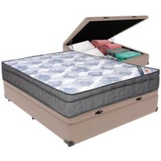 Imagem de Cama Box Baú Bege e Colchão ISO Superpocket Molas Ensacadas Casal Orto