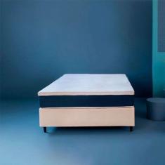 Imagem de cama box viúva bege com colchão guldi dream mola ensacada (30x128x188) e 2 travesseiros guldi dream branco e azul
