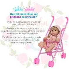 Imagem de Boneca Reborn Realista Loira Saída De Banho Kit Carrinho