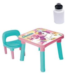 Imagem de Mesinha Infantil Unicórnio Desmontável + Squeeze Garrafinha - Monte Lí