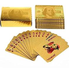 Imagem de Baralho Dourado Ouro 24k Dollar Poker Cartas Jogos P'agua