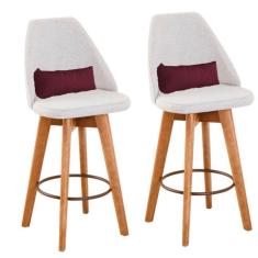 Imagem de Kit 02 Banquetas Bege Claro E Almofada Corino Bordô