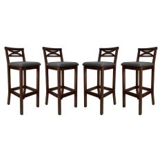 Imagem de Kit 4 Banquetas Media Estofada para Bancada Madri Madeira Capuccino Suede CCS
