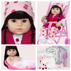 Imagem de Boneca Reborn Girafinha Morena Realista Com Carrinho Enxoval - Cegonha