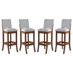 Imagem de Kit 4 Banquetas Alta Estofada Bianca 38 x 108 Cm Madeira Maciça Imbuia Linho Bege Cru L71 - RMI