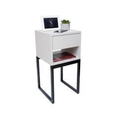 Imagem de Mesa De Cabeceira Branca 30cm Gaveta E Nicho Quarto Cama Escritório Pé