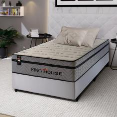 Imagem de Conjunto Cama Box c/ Molas Ensacadas Preston Cinza Solteiro 96x203x71