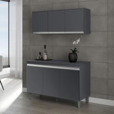 Imagem de Armário Aéreo Andréia E Balcão Gabinete Sem Tampo Manu 120Cm Cinza Fosco - Ajl Móveis