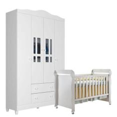 Imagem de Berço Americano Mirelle E Guarda Roupa Infantil Ariel 4 Portas Branco