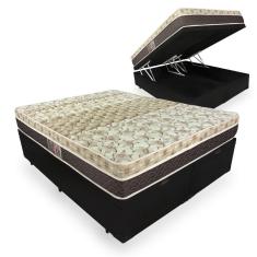 Imagem de Cama Box Baú Queen + Colchão Molas Ensacadas - Castor - Class Pocket Híbrido One Face 158x198x67cm