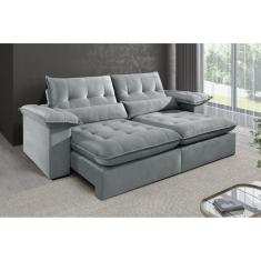 Imagem de Sofá 4 Lugares Retrátil e Reclinável Mônaco Veludo com Molas Ensacadas Cinza Prata