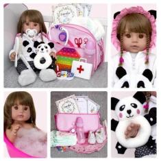 Imagem de Boneca Tipo Reborn Silicone Pandinha Linda Princesa 19 Itens - Cegonha