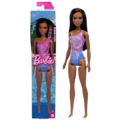 Imagem de Boneca Articulada Barbie Praia Fashion e Beauty Morena Com Maiô Lilás 