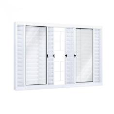 Imagem de Janela de Aço Veneziana de Correr 100x120cm 6 Folhas com Grade Quadrada Riobras Branco