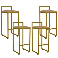 Imagem de Kit 04 Banquetas Alta Para Cozinha Sala De Jantar Hanna L02 Dourado Li