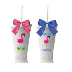 Imagem de Kit 4 Copos com Tampa, Canudo e Laço Personalizados Flamingo Dia das Crianças