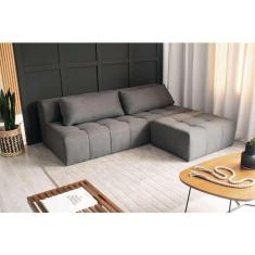 Imagem de sofá modular 3 lugares com puff soho linho cinza