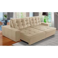 Imagem de Sofá Retrátil e Reclinável 4 Lugares com Molas 2,70m Duda Suede Bege Adonai Estofados