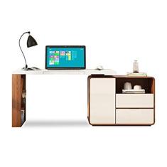 Imagem de Mesa de computador Escritório para casa da sala de sala de estudo multifuncional PC Mesa de escrita de mesa com estante de livros e riquezas rotatáveis ​​mesa de estudo com bandeja de teclado escondid