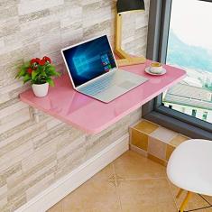 Imagem de Mesa de pared plegable para ordenador portátil, escritorio para ordenador, sala de estudio, ahorra espacio, 5 colores, 11 tamaños (rosa 120 x 40 cm/47 x 16 pulgadas)