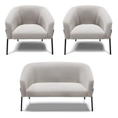 Imagem de Sofá Namoradeira E 2 Poltronas Pé De Ferro Preto Stella Veludo Cinza D03 - D'rossi