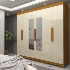 Imagem de Guarda-roupa Casal 6 Portas com Espelho com Pés Império Naturale/off White