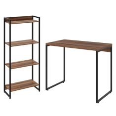 Imagem de Kit Para Escritório Estante 4 Prateleiras Mesa 90Cm Nogal